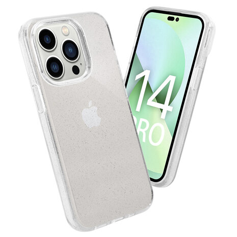 Shieldcase ShieldCase geschikt voor iPhone 14 Pro TPU Glitter case (transparant) + ShieldCase screenprotector - beschermglas iPhone bescherming - iPhone case bescherm hoesje + Screenprotector