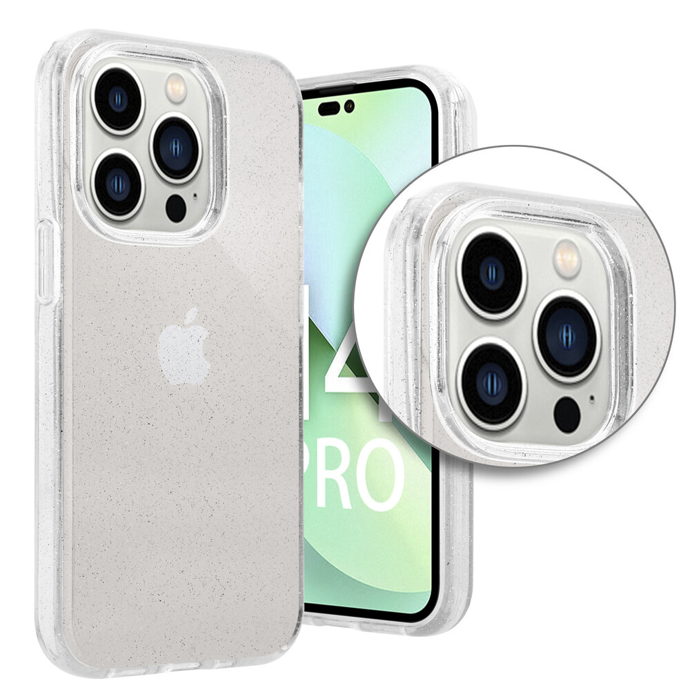 Shieldcase ShieldCase geschikt voor iPhone 14 Pro TPU Glitter case (transparant) + ShieldCase screenprotector - beschermglas iPhone bescherming - iPhone case bescherm hoesje + Screenprotector