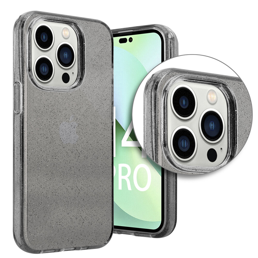 Shieldcase ShieldCase geschikt voor iPhone 14 Pro TPU Glitter case (zwart) + ShieldCase screenprotector - beschermglas iPhone bescherming - iPhone case bescherm hoesje + Screenprotector