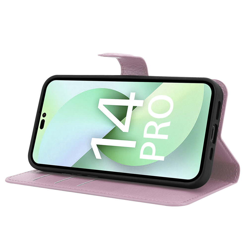 Shieldcase ShieldCase geschikt voor iPhone 14 Pro wallet case (lichtroze) + ShieldCase screenprotector - beschermglas iPhone bescherming - iPhone case bescherm hoesje + Screenprotector