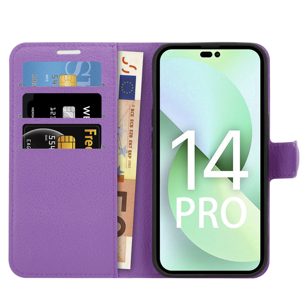 Shieldcase ShieldCase geschikt voor iPhone 14 Pro wallet case (paars) + ShieldCase screenprotector - beschermglas iPhone bescherming - iPhone case bescherm hoesje + Screenprotector