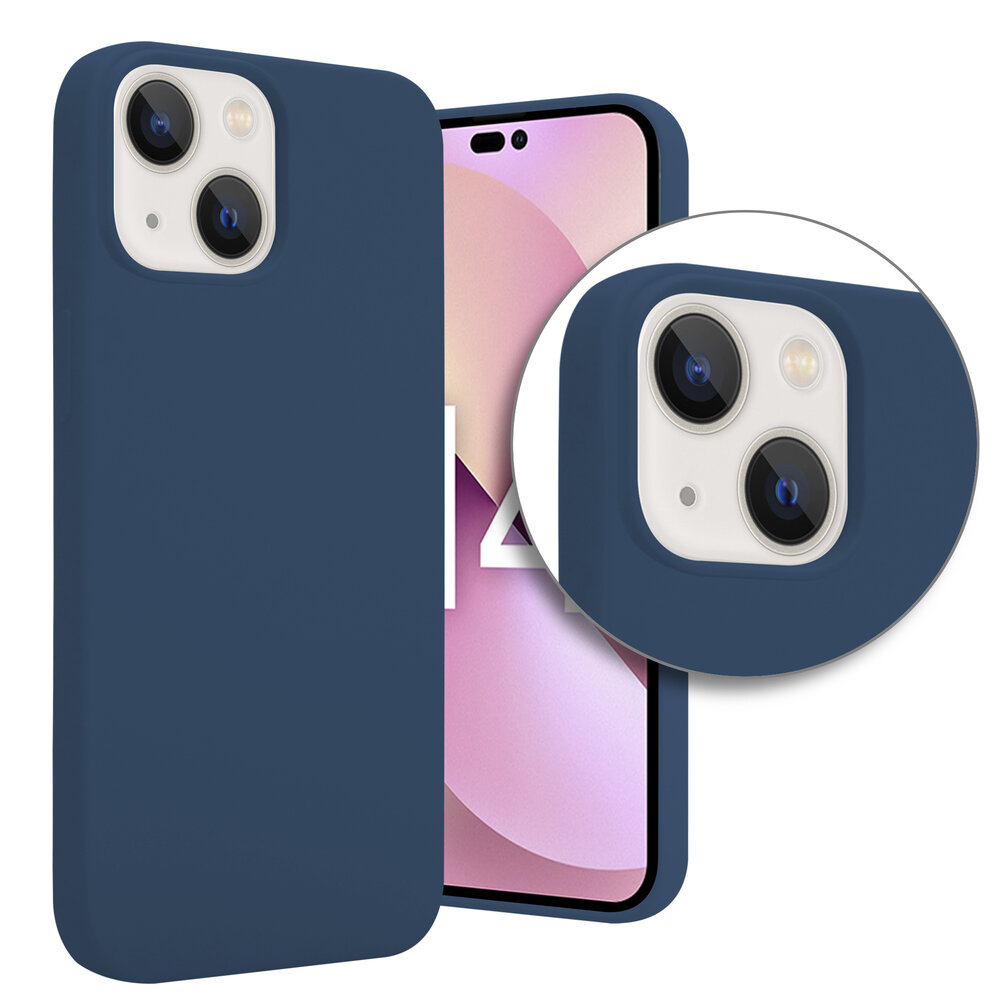 Shieldcase ShieldCase geschikt voor iPhone 14 silicone case (donkerblauw) + ShieldCase screenprotector - beschermglas iPhone bescherming - iPhone case bescherm hoesje + Screenprotector