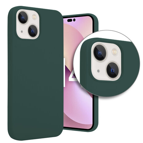 Shieldcase ShieldCase geschikt voor iPhone 14 silicone case (donkergroen) + ShieldCase screenprotector - beschermglas iPhone bescherming - iPhone case bescherm hoesje + Screenprotector