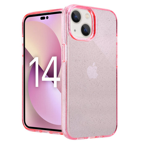 Shieldcase ShieldCase geschikt voor iPhone 14 TPU Glitter case (roze) + ShieldCase screenprotector - beschermglas iPhone bescherming - iPhone case bescherm hoesje + Screenprotector