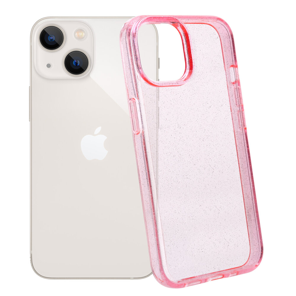Shieldcase ShieldCase geschikt voor iPhone 14 TPU Glitter case (roze) + ShieldCase screenprotector - beschermglas iPhone bescherming - iPhone case bescherm hoesje + Screenprotector