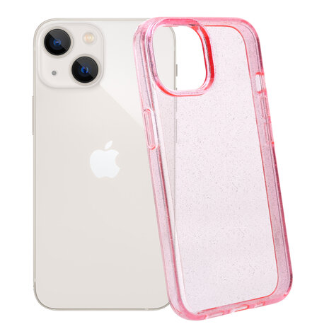 Shieldcase ShieldCase geschikt voor iPhone 14 TPU Glitter case (roze) + ShieldCase screenprotector - beschermglas iPhone bescherming - iPhone case bescherm hoesje + Screenprotector