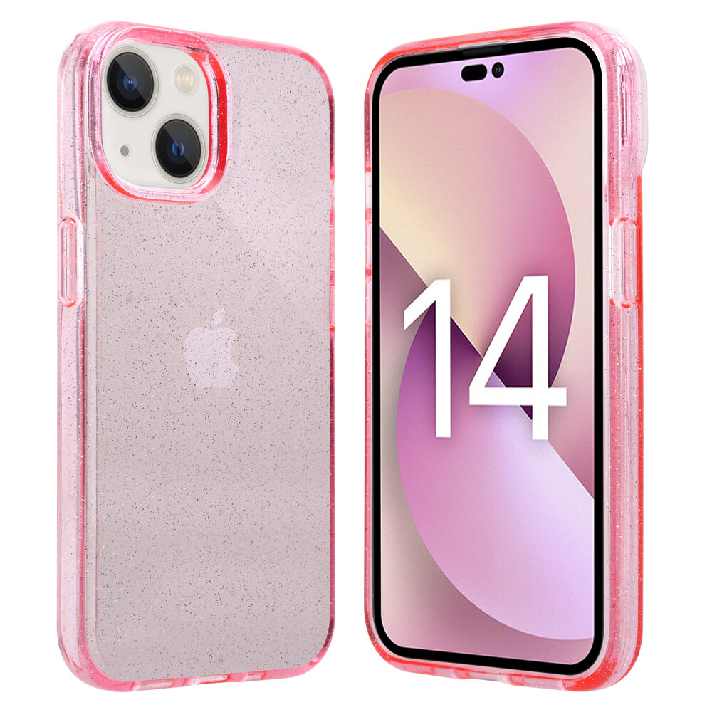 Shieldcase ShieldCase geschikt voor iPhone 14 TPU Glitter case (roze) + ShieldCase screenprotector - beschermglas iPhone bescherming - iPhone case bescherm hoesje + Screenprotector