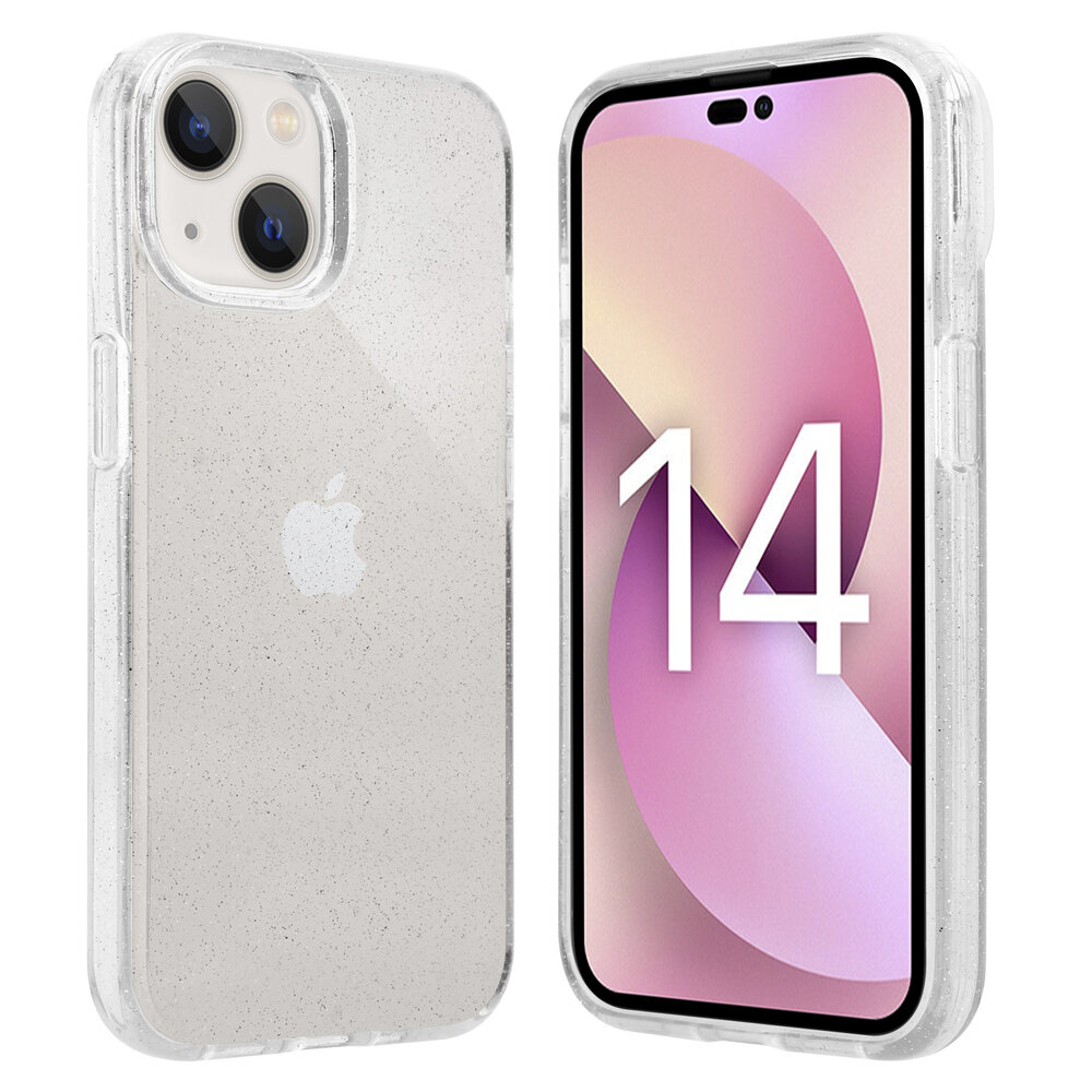 Shieldcase ShieldCase geschikt voor iPhone 14 TPU Glitter case (transparant) + ShieldCase screenprotector - beschermglas iPhone bescherming - iPhone case bescherm hoesje + Screenprotector
