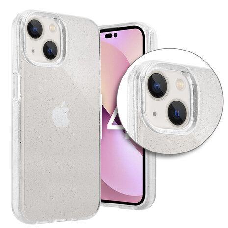 Shieldcase ShieldCase geschikt voor iPhone 14 TPU Glitter case (transparant) + ShieldCase screenprotector - beschermglas iPhone bescherming - iPhone case bescherm hoesje + Screenprotector