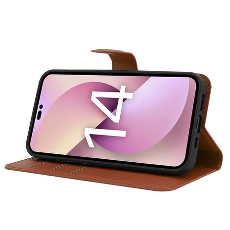 Shieldcase ShieldCase geschikt voor iPhone 14 wallet case (bruin) + ShieldCase screenprotector - beschermglas iPhone bescherming - iPhone case bescherm hoesje + Screenprotector