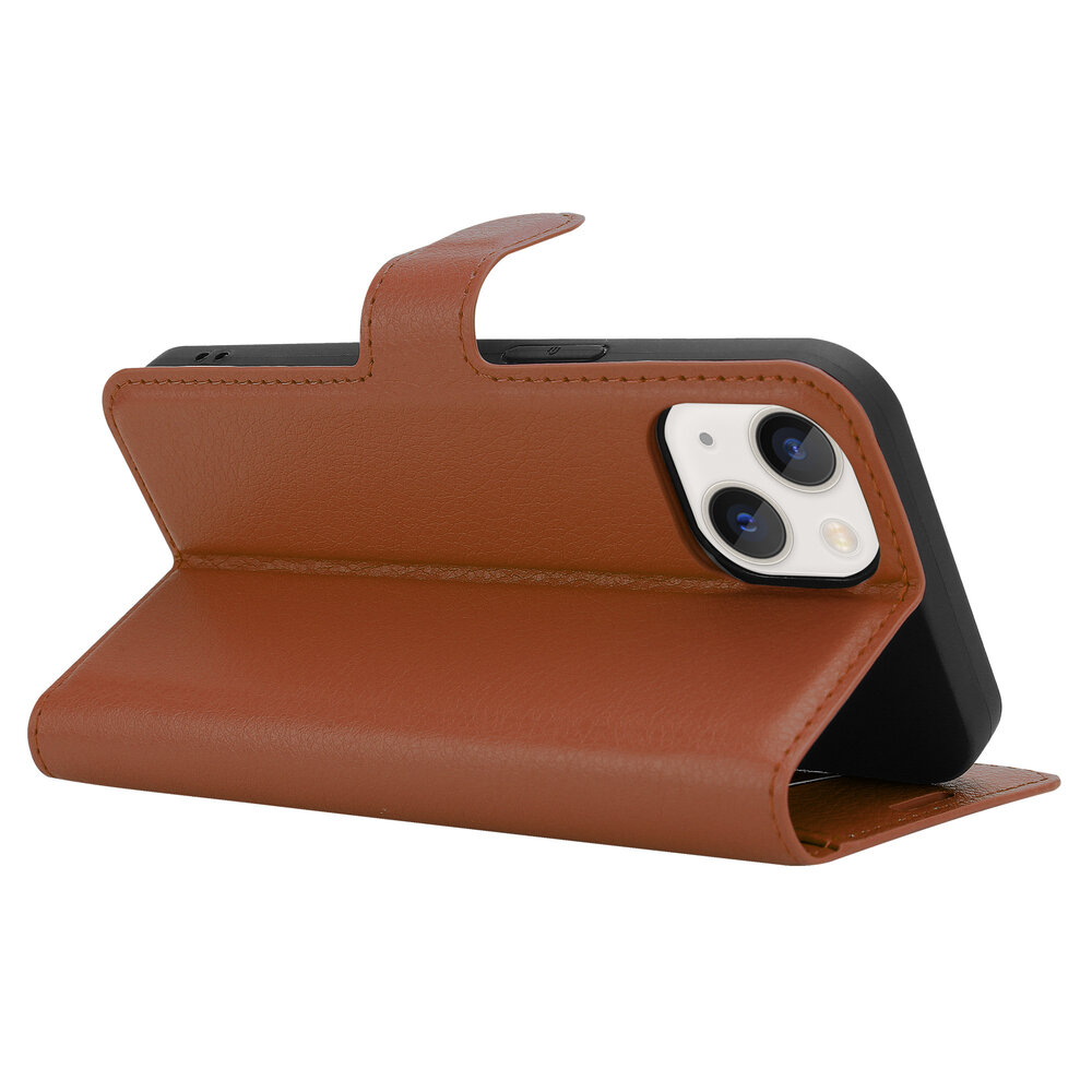 Shieldcase ShieldCase geschikt voor iPhone 14 wallet case (bruin) + ShieldCase screenprotector - beschermglas iPhone bescherming - iPhone case bescherm hoesje + Screenprotector