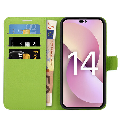 Shieldcase ShieldCase geschikt voor iPhone 14 wallet case (groen) + ShieldCase screenprotector - beschermglas iPhone bescherming - iPhone case bescherm hoesje + Screenprotector