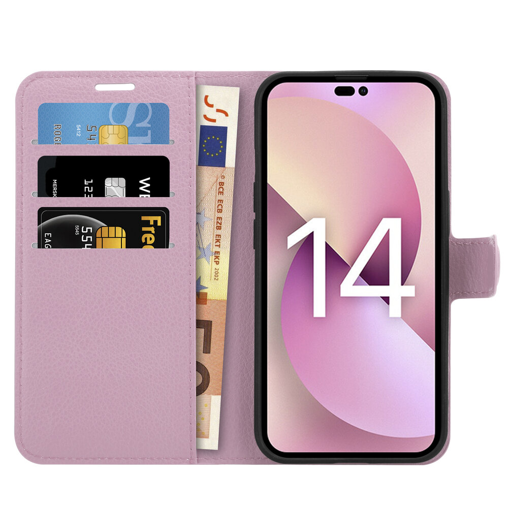 Shieldcase ShieldCase geschikt voor iPhone 14 wallet case (lichtroze) + ShieldCase screenprotector - beschermglas iPhone bescherming - iPhone case bescherm hoesje + Screenprotector