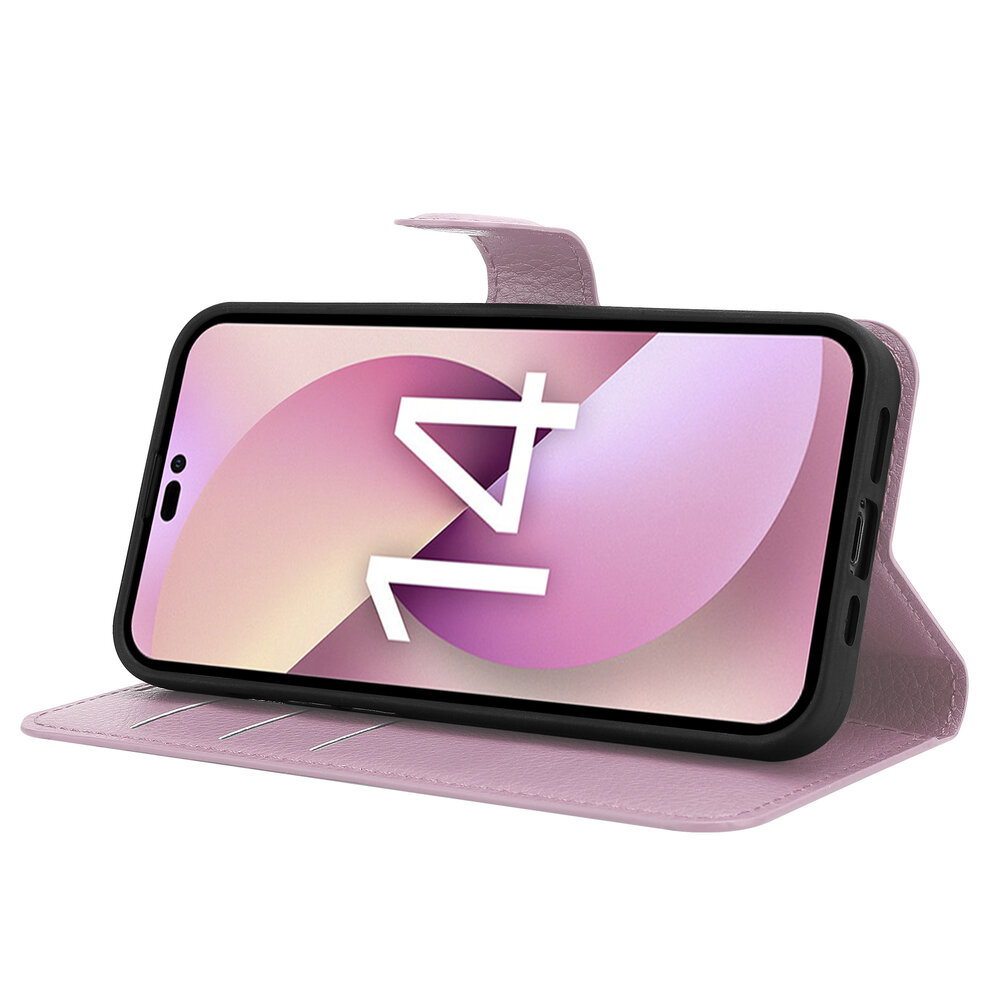 Shieldcase ShieldCase geschikt voor iPhone 14 wallet case (lichtroze) + ShieldCase screenprotector - beschermglas iPhone bescherming - iPhone case bescherm hoesje + Screenprotector