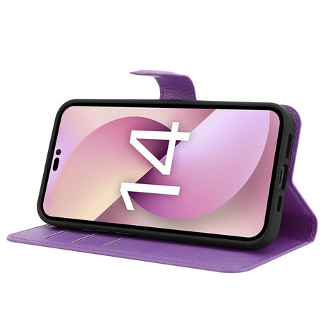 Shieldcase ShieldCase geschikt voor iPhone 14 wallet case (paars) + ShieldCase screenprotector - beschermglas iPhone bescherming - iPhone case bescherm hoesje + Screenprotector