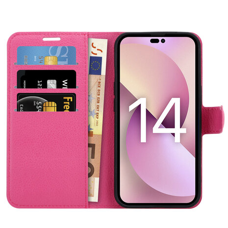 Shieldcase ShieldCase geschikt voor iPhone 14 wallet case (roze)  + ShieldCase screenprotector - beschermglas iPhone bescherming - iPhone case bescherm hoesje + Screenprotector