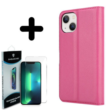 Shieldcase ShieldCase geschikt voor iPhone 14 wallet case (roze)  + ShieldCase screenprotector - beschermglas iPhone bescherming - iPhone case bescherm hoesje + Screenprotector
