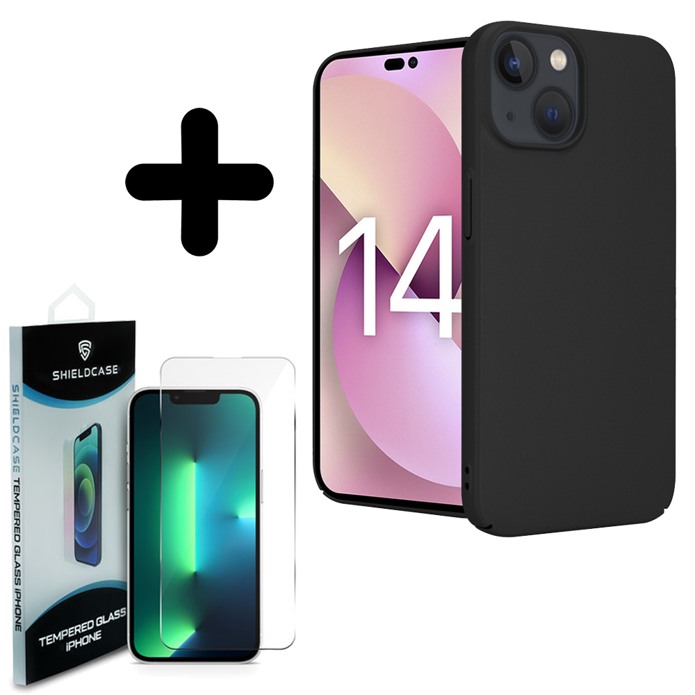 Shieldcase Shieldcase geschikt voor iPhone 14 ultra thin case (zwart) + ShieldCase screenprotector - beschermglas iPhone bescherming - iPhone case bescherm hoesje + Screenprotector
