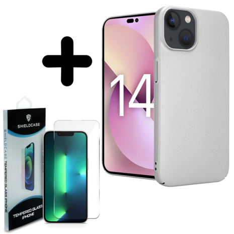 Shieldcase Shieldcase geschikt voor iPhone 14 ultra thin case (zilver) + ShieldCase screenprotector - beschermglas iPhone bescherming - iPhone case bescherm hoesje + Screenprotector