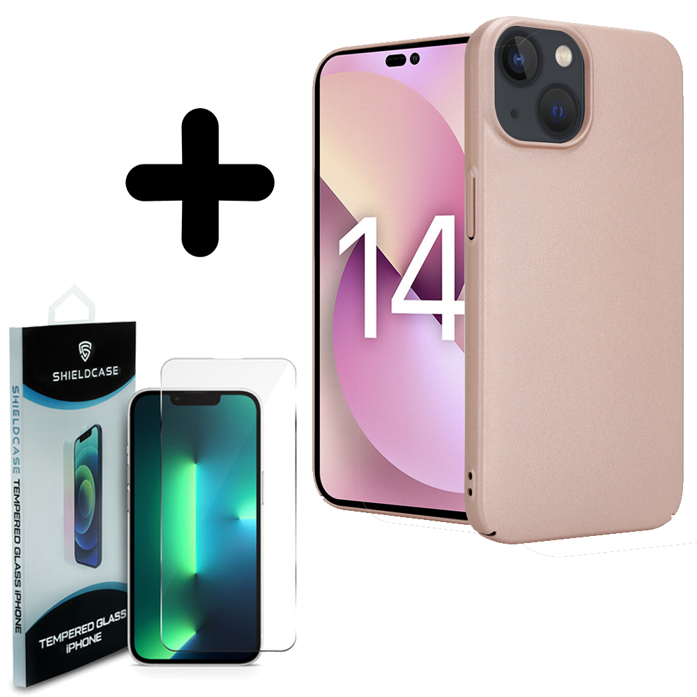 Shieldcase Shieldcase geschikt voor iPhone 14 ultra thin case (rosé goud) + ShieldCase screenprotector - beschermglas iPhone bescherming - iPhone case bescherm hoesje + Screenprotector