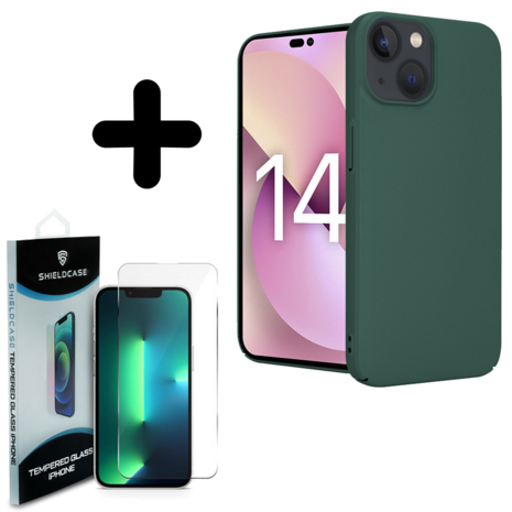 Shieldcase Shieldcase geschikt voor iPhone 14 ultra thin case (groen) + ShieldCase screenprotector - beschermglas iPhone bescherming - iPhone case bescherm hoesje + Screenprotector