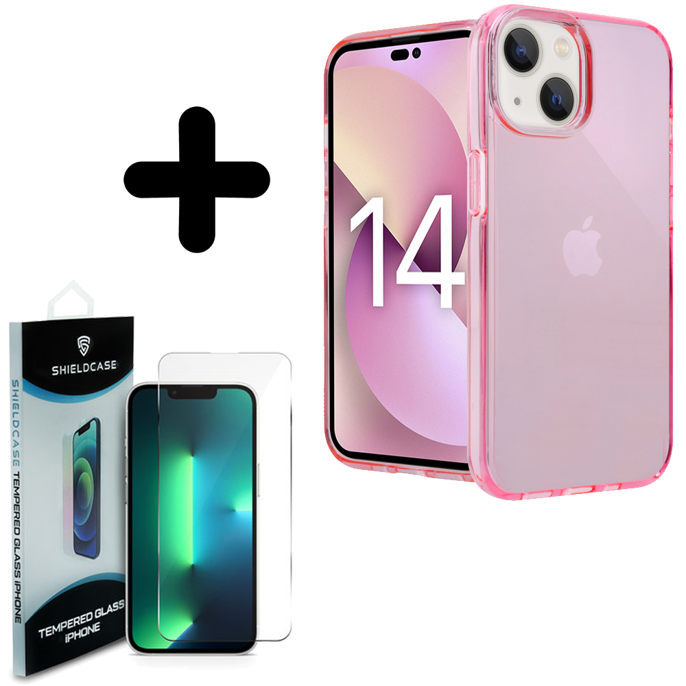 Shieldcase ShieldCase geschikt voor iPhone 14 TPU case (roze) + ShieldCase screenprotector - beschermglas iPhone bescherming - iPhone case bescherm hoesje + Screenprotector