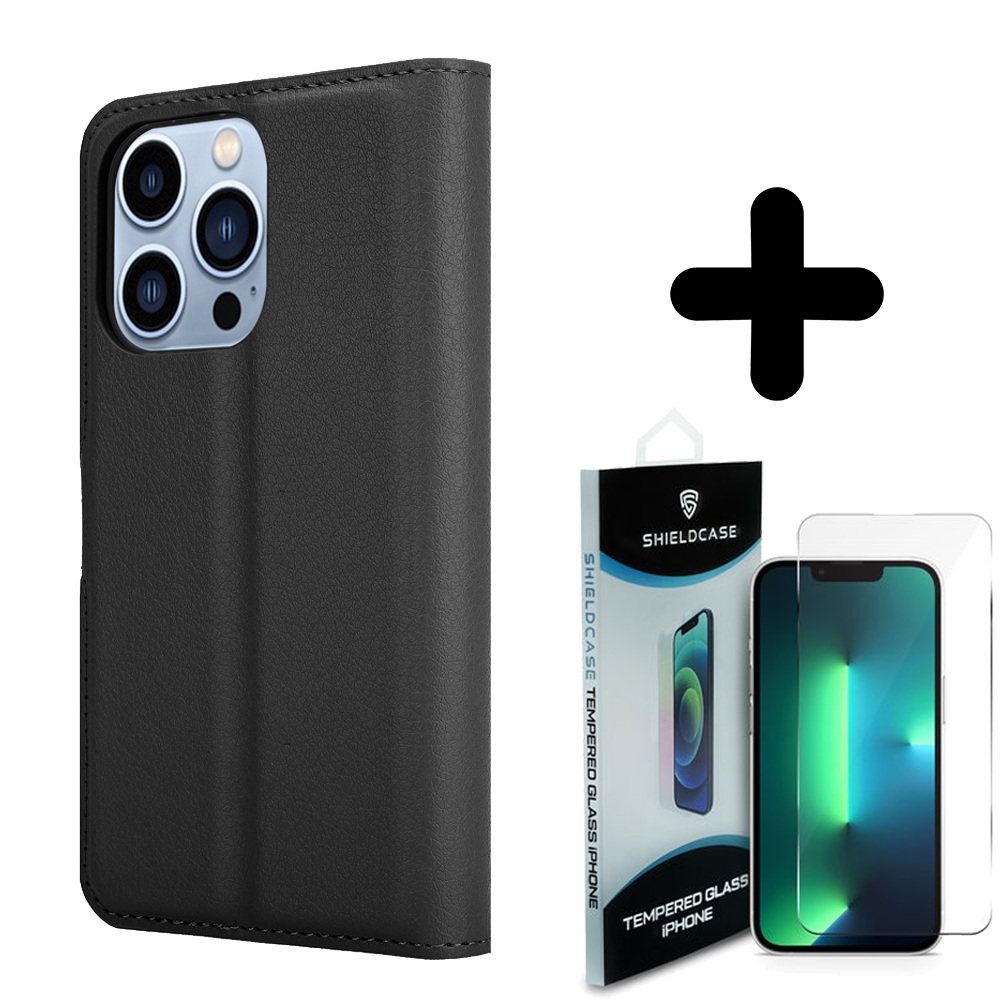 Shieldcase ShieldCase geschikt voor iPhone 14 Pro wallet case (zwart) + ShieldCase screenprotector - beschermglas iPhone bescherming - iPhone case bescherm hoesje + Screenprotector
