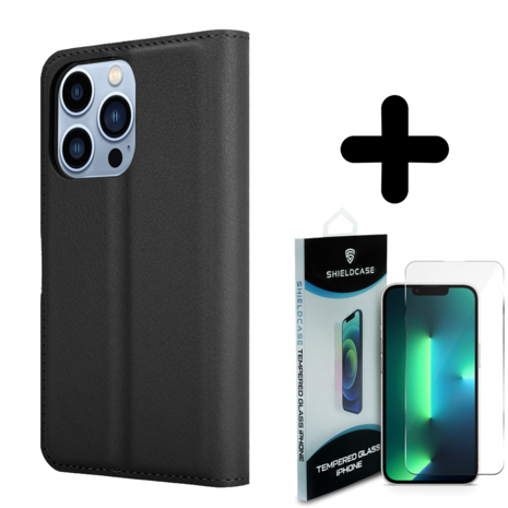 Shieldcase ShieldCase geschikt voor iPhone 14 Pro wallet case (zwart) + ShieldCase screenprotector - beschermglas iPhone bescherming - iPhone case bescherm hoesje + Screenprotector
