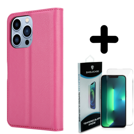 Shieldcase ShieldCase geschikt voor iPhone 14 Pro wallet case (roze)  + ShieldCase screenprotector - beschermglas iPhone bescherming - iPhone case bescherm hoesje + Screenprotector