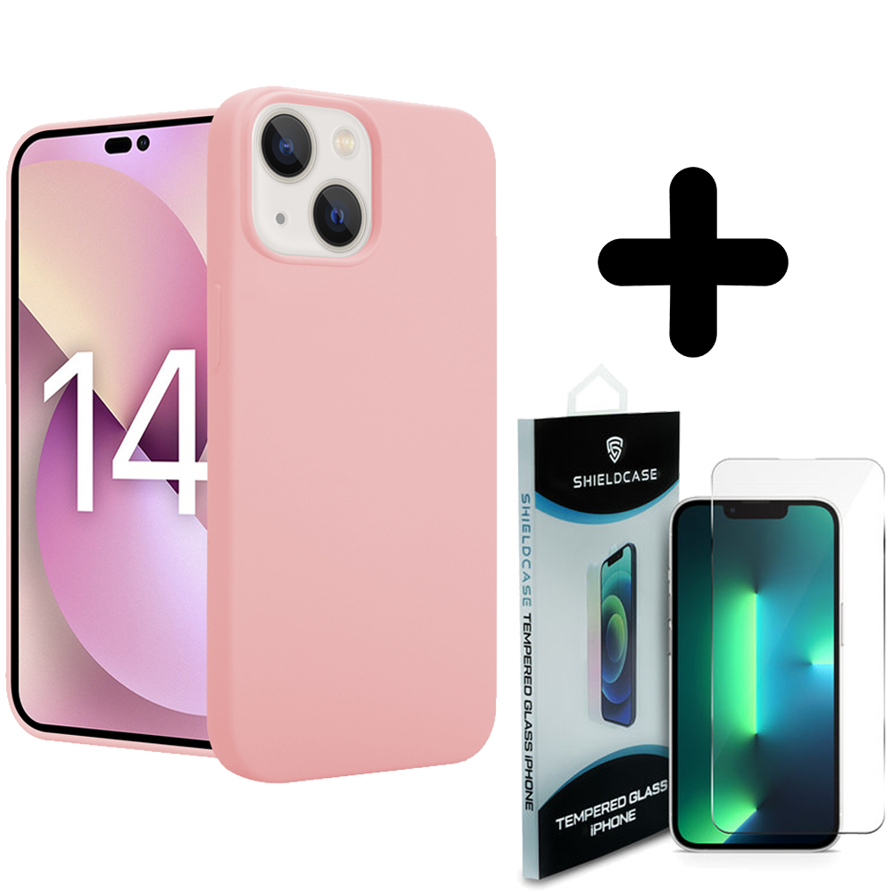 Shieldcase ShieldCase geschikt voor iPhone 14 silicone case (roze) + ShieldCase screenprotector - beschermglas iPhone bescherming - iPhone case bescherm hoesje + Screenprotector
