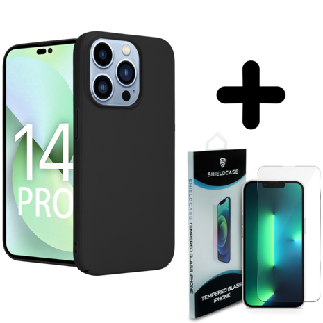 Shieldcase Shieldcase geschikt voor iPhone 14 Pro ultra thin case (zwart) + ShieldCase screenprotector - beschermglas iPhone bescherming - iPhone case bescherm hoesje + Screenprotector