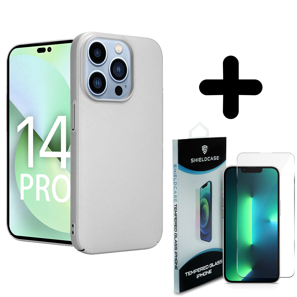 Shieldcase Shieldcase geschikt voor iPhone 14 Pro ultra thin case (zilver) + ShieldCase screenprotector - beschermglas iPhone bescherming - iPhone case bescherm hoesje + Screenprotector