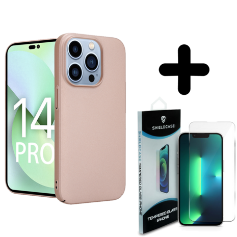 Shieldcase Shieldcase geschikt voor iPhone 14 Pro ultra thin case (rosé goud) + ShieldCase screenprotector - beschermglas iPhone bescherming - iPhone case bescherm hoesje + Screenprotector