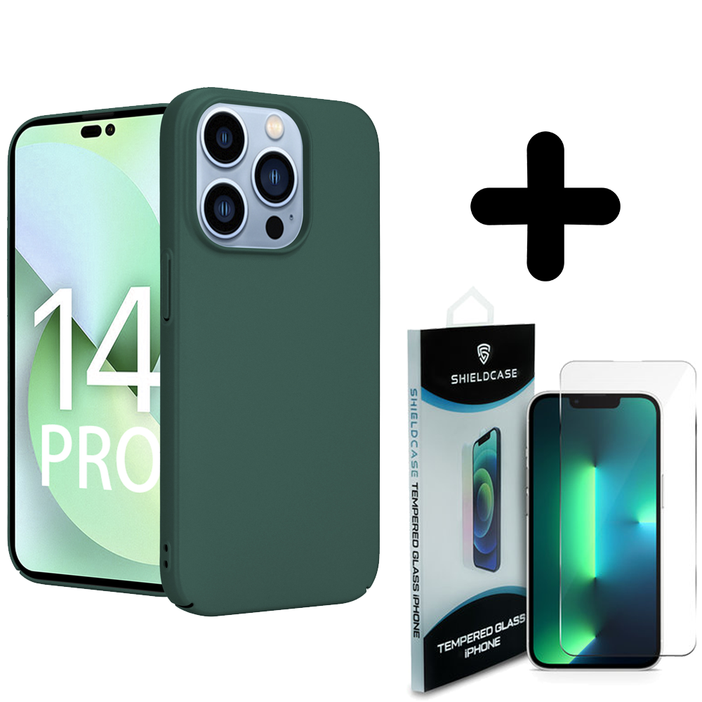 Shieldcase Shieldcase geschikt voor iPhone 14 Pro ultra thin case (groen) + ShieldCase screenprotector - beschermglas iPhone bescherming - iPhone case bescherm hoesje + Screenprotector