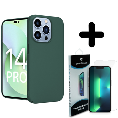 Shieldcase Shieldcase geschikt voor iPhone 14 Pro ultra thin case (groen) + ShieldCase screenprotector - beschermglas iPhone bescherming - iPhone case bescherm hoesje + Screenprotector