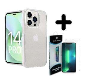 Shieldcase 14 Pro TPU Glitter case (transparant) + Screenprotector - Batch 1 (05-2023)