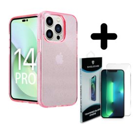 Shieldcase 14 Pro TPU Glitter case (roze) + Screenprotector - Batch 1 (05-2023)