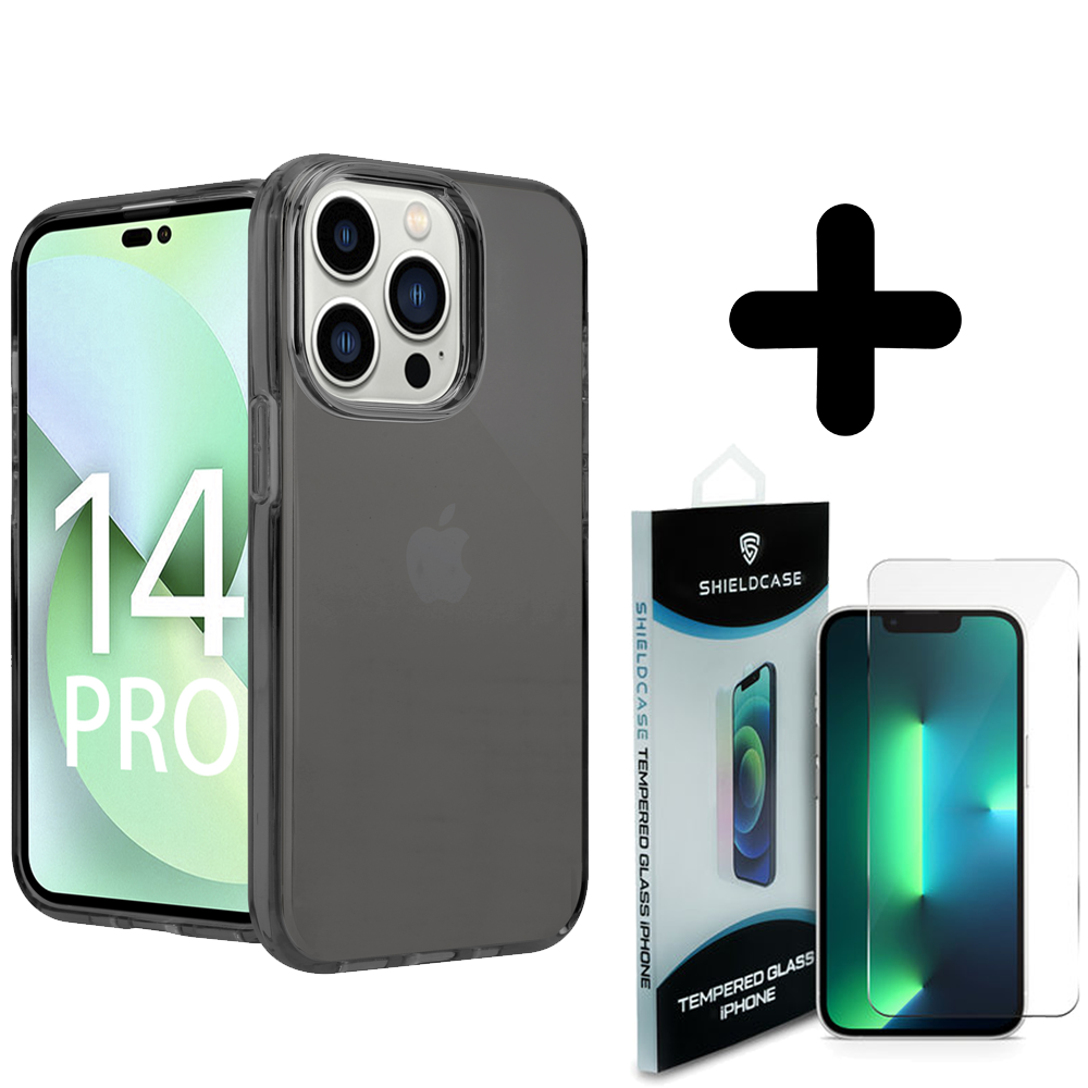 Shieldcase ShieldCase geschikt voor iPhone 14 Pro TPU case (zwart) + ShieldCase screenprotector - beschermglas iPhone bescherming - iPhone case bescherm hoesje + Screenprotector
