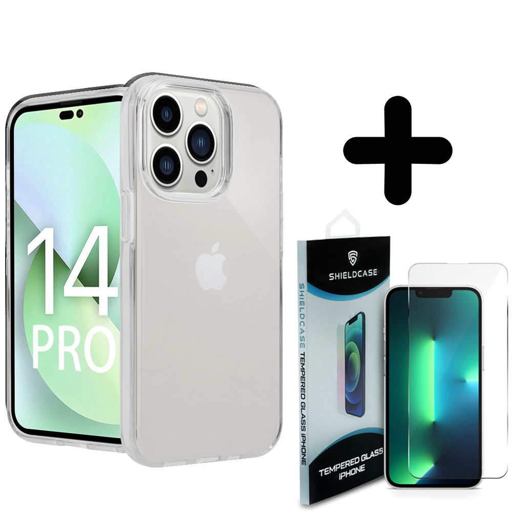 Shieldcase ShieldCase geschikt voor iPhone 14 Pro TPU case (transparant) + ShieldCase screenprotector - beschermglas iPhone bescherming - iPhone case bescherm hoesje + Screenprotector
