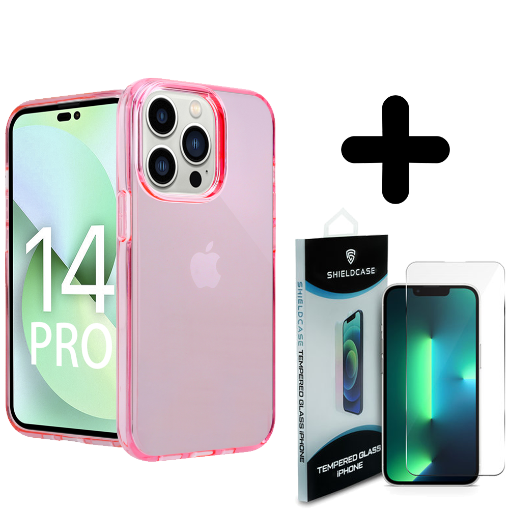 Shieldcase ShieldCase geschikt voor iPhone 14 Pro TPU case (roze) + ShieldCase screenprotector - beschermglas iPhone bescherming - iPhone case bescherm hoesje + Screenprotector