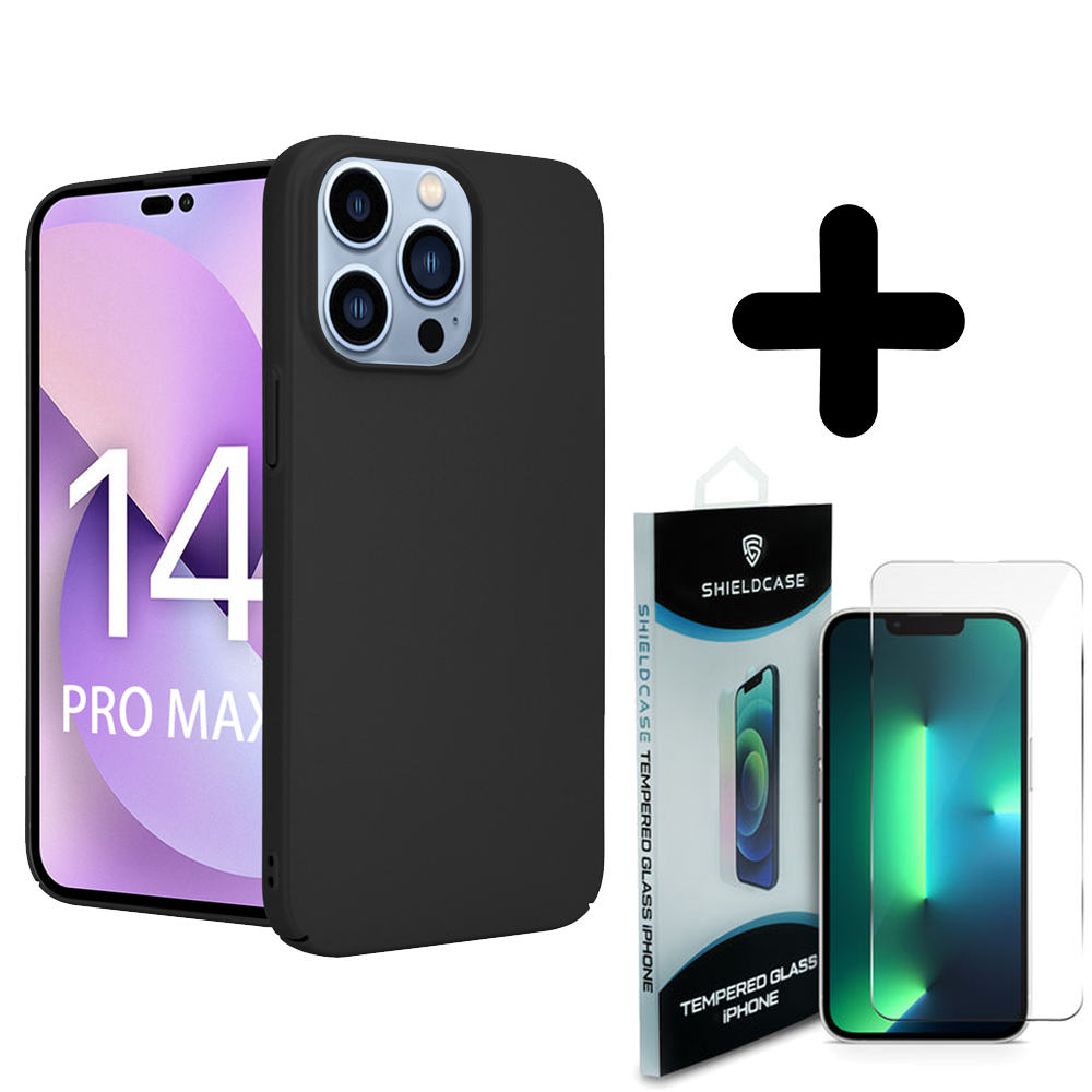 Shieldcase Shieldcase geschikt voor iPhone 14 Pro Max ultra thin case (zwart) + ShieldCase screenprotector - beschermglas iPhone bescherming - iPhone case bescherm hoesje + Screenprotector