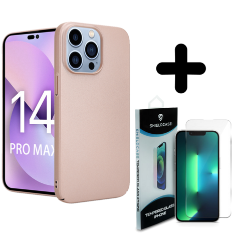 Shieldcase Shieldcase geschikt voor iPhone 14 Pro Max ultra thin case (rosé goud) + ShieldCase screenprotector - beschermglas iPhone bescherming - iPhone case bescherm hoesje + Screenprotector