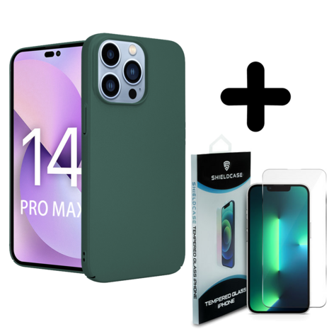 Shieldcase Shieldcase geschikt voor iPhone 14 Pro Max ultra thin case (groen) + ShieldCase screenprotector - beschermglas iPhone bescherming - iPhone case bescherm hoesje + Screenprotector