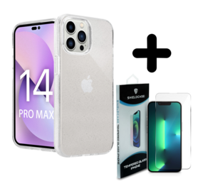 Shieldcase 14 Pro Max TPU Glitter case (transparant) + Screenprotector - Batch 1 (05-2023)