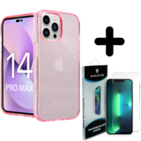 Shieldcase 14 Pro Max TPU Glitter case (roze) + Screenprotector - Batch 1 (05-2023)