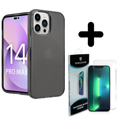 Shieldcase ShieldCase geschikt voor iPhone 14 Pro Max TPU case (zwart) + ShieldCase screenprotector - beschermglas iPhone bescherming - iPhone case bescherm hoesje + Screenprotector
