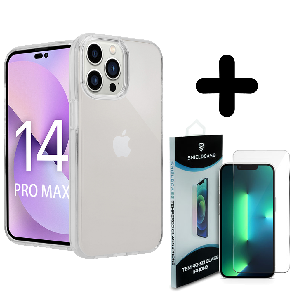 Shieldcase ShieldCase geschikt voor iPhone 14 Pro Max TPU case (transparant) + ShieldCase screenprotector - beschermglas iPhone bescherming - iPhone case bescherm hoesje + Screenprotector