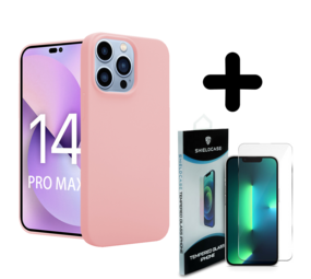 Shieldcase 14 Pro Max silicone case (roze) + Screenprotector - Batch 1 (05-2023)