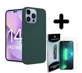 Shieldcase 14 Pro Max silicone case (donkergroen) + Screenprotector - Batch 1 (05-2023)