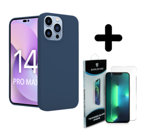 Shieldcase 14 Pro Max silicone case (donkerblauw) + Screenprotector - Batch 1 (05-2023)